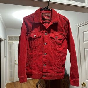 Red Denim Jacket ❤️❤️ Size Large! Due To Measurements, Size Medium A Better Fit!